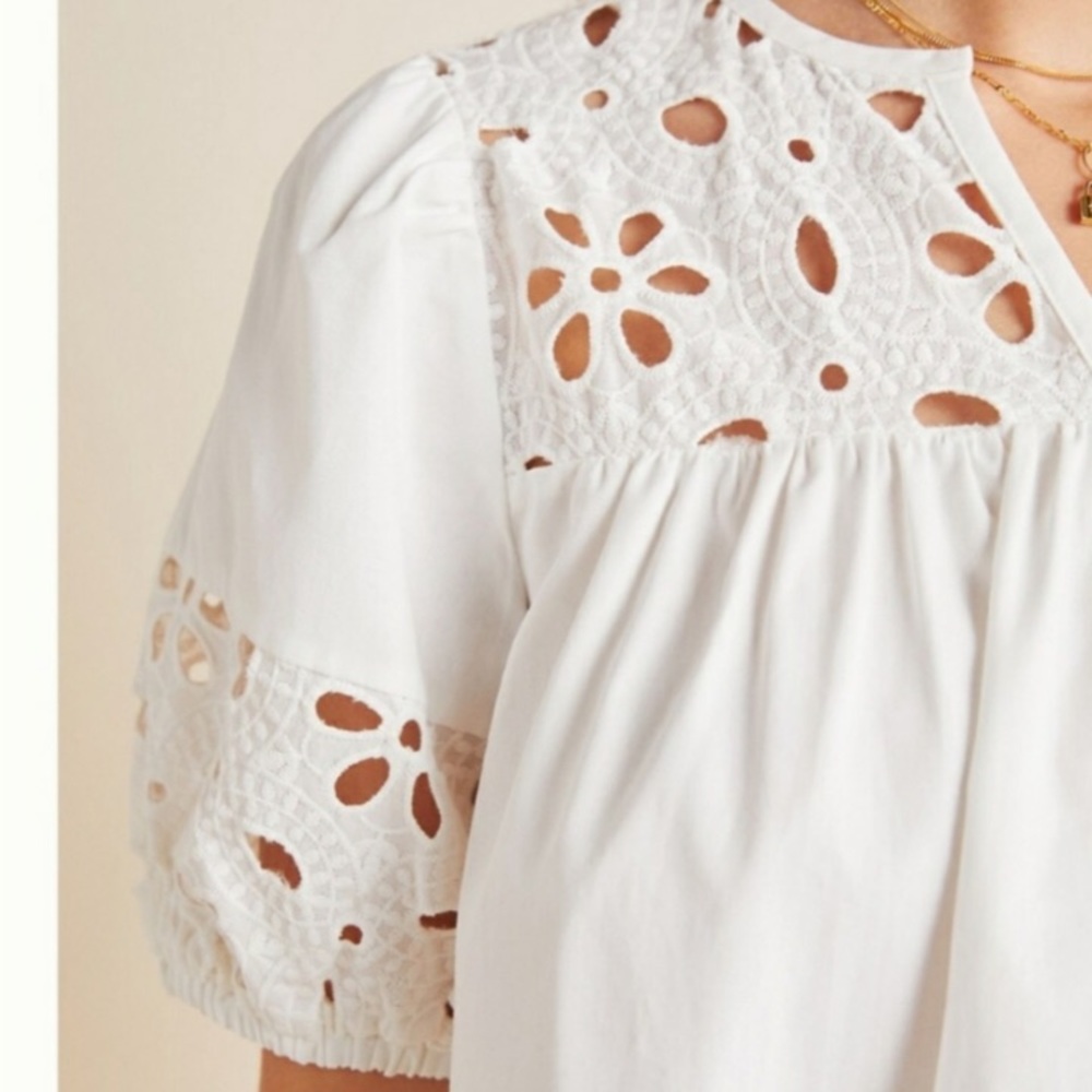 Eri + Ali Rodin Eyelet White Blouse - XS - Picture 3 of 15